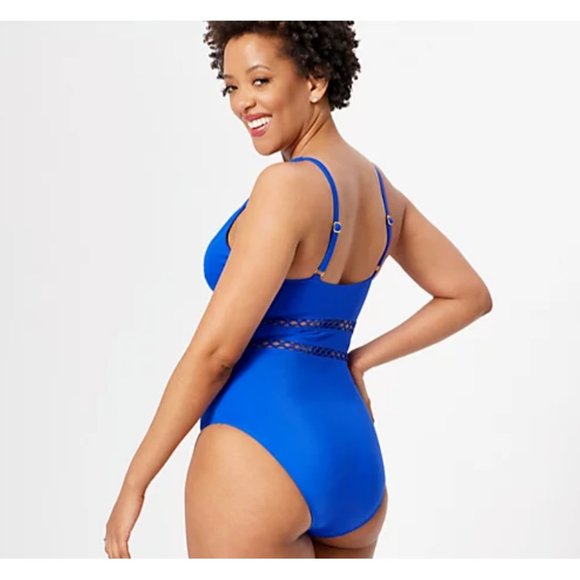 Kim Gravel x Swimsuits For All 16 ~Lattice One-Piece Swimsuit Onyx Black A588734 - Picture 4 of 6